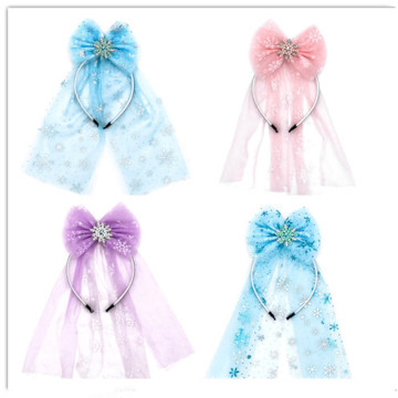 Bowknot Snowflake Long Veil Princess Kids Headband Children's Party Festival Hair Accessories Sweet Hairband Korean Handmade Gif